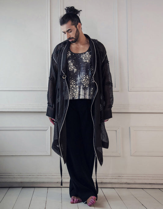 Angrakha Kurta Set With A Shibori Dyed Satin Pearl Vest