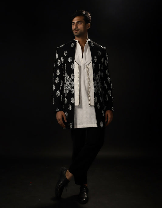 Layered Suit With 3D Embroidered Lapel